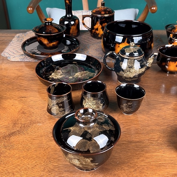 壶大*叔鹧鸪斑一壶盖碗杯大套组