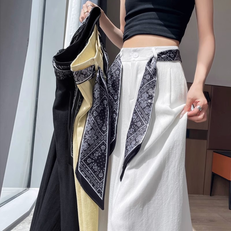 （丝巾）+西装阔腿裤女薄款系带高腰显瘦宽松垂感休闲直筒拖地裤