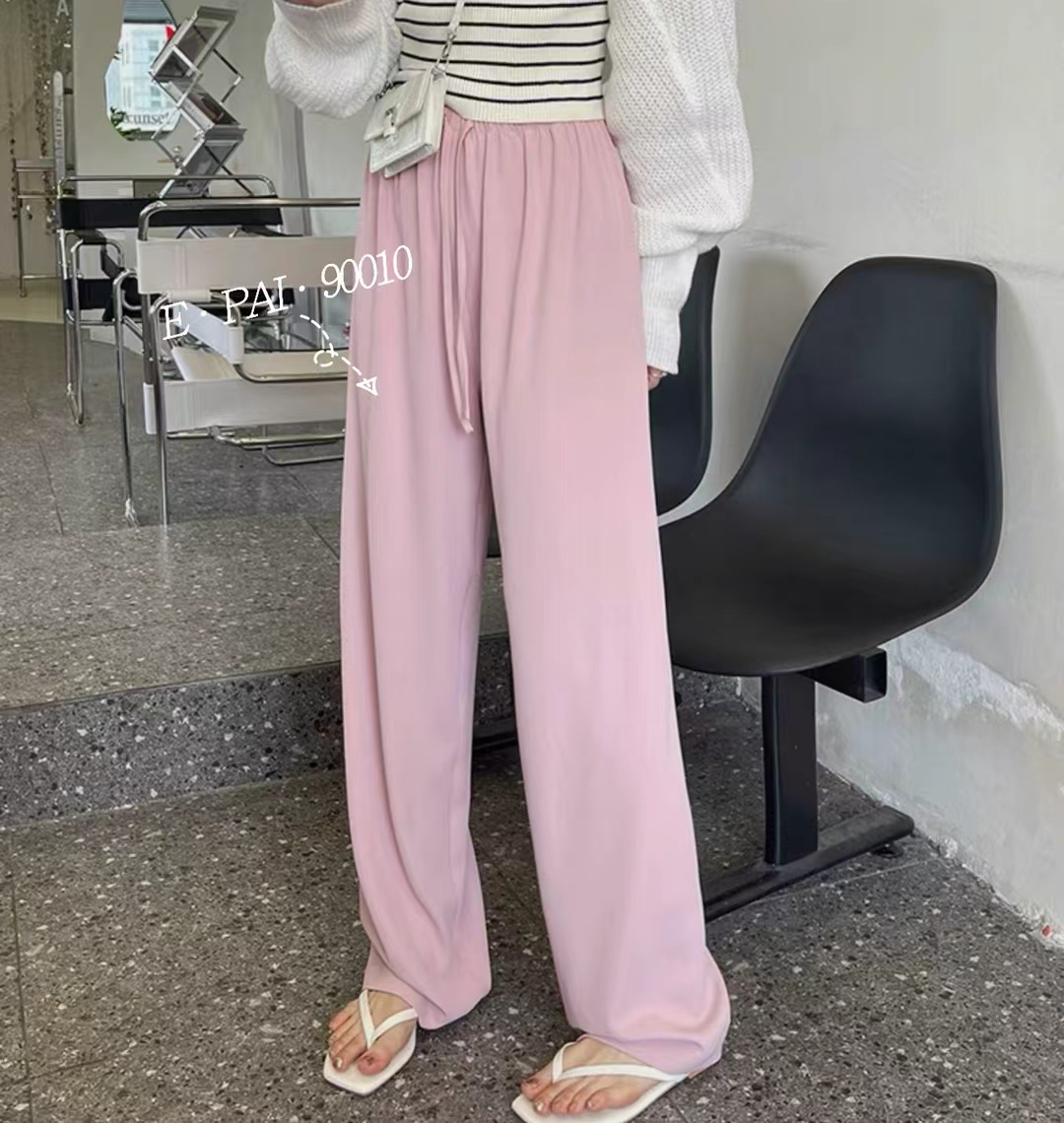 高腰阔腿裤夏季休闲裤软糯裤子抽绳宽松纯色时尚拖地薄款长裤