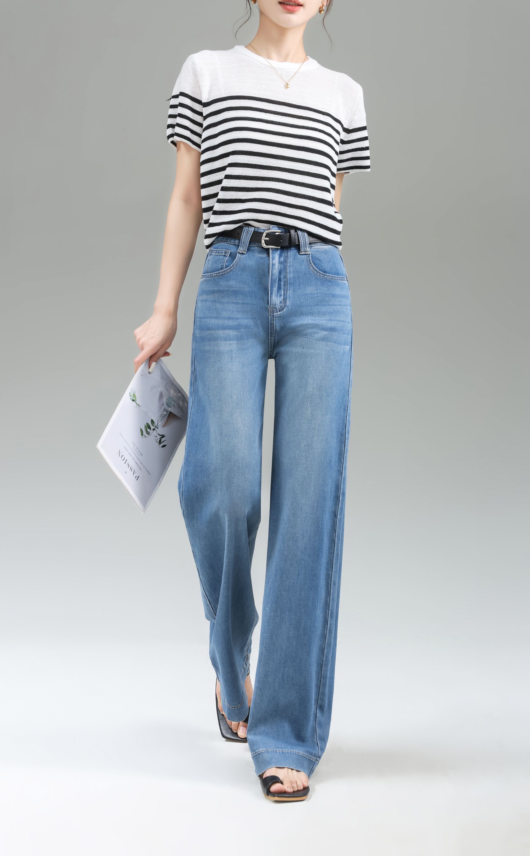 高个子加长大码牛仔裤女夏季薄款莱赛尔高腰显瘦A字版直筒喇叭裤