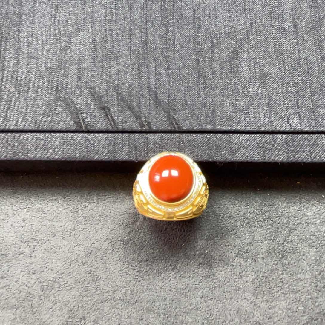 南红玛瑙男戒18K金镶嵌