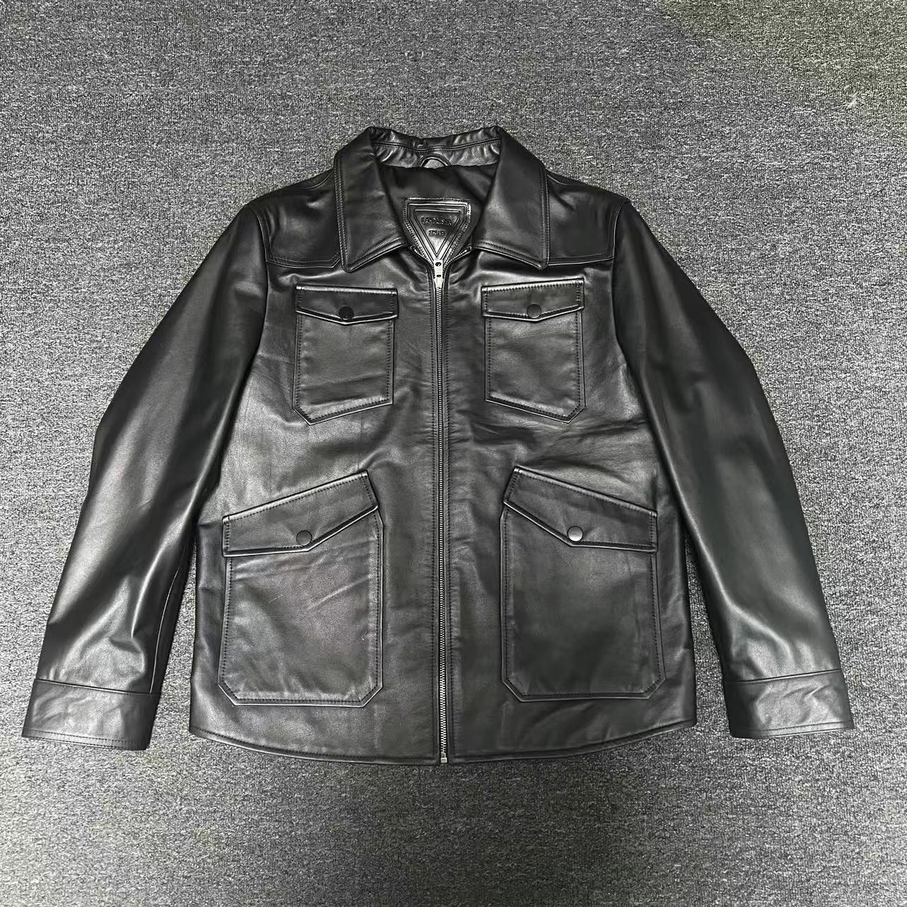 【LQS FUR】 7058 2026春季新款细纹头层牛皮硬汉真皮夹克外套