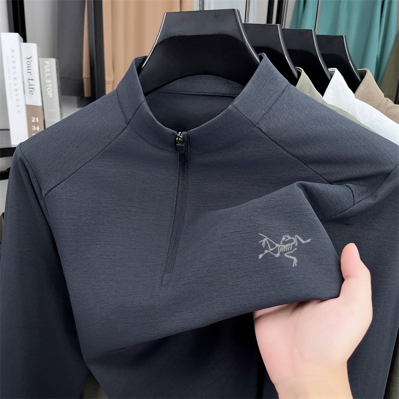 【精品撤柜】男士秋运动刺绣长袖polo衫速干宽松半拉链休闲免烫T恤