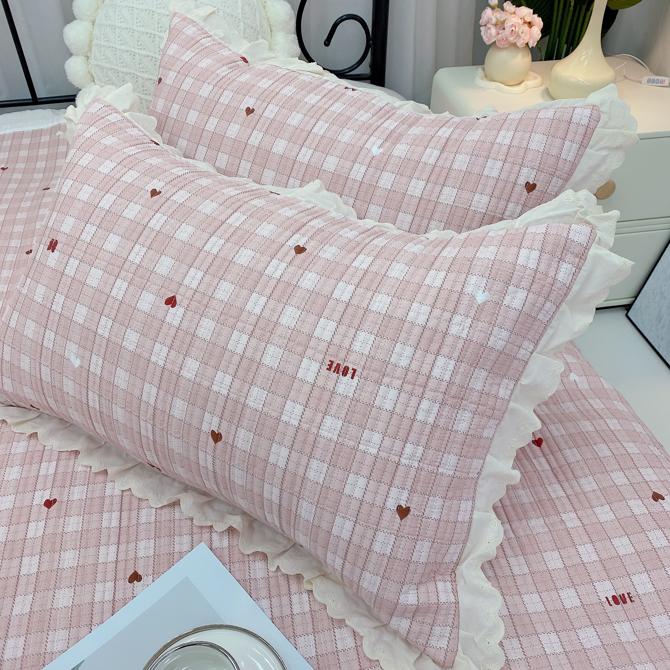 【单枕套】A面全棉春夏枕套韩式两用夹棉正面全棉四季款可裸睡