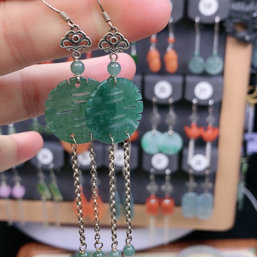 【闪购商品】翡翠耳饰银S925镶嵌精美