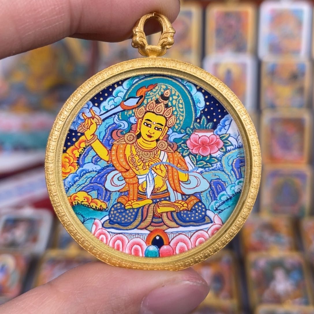 吊坠热贡纯手绘唐卡m文殊3.5