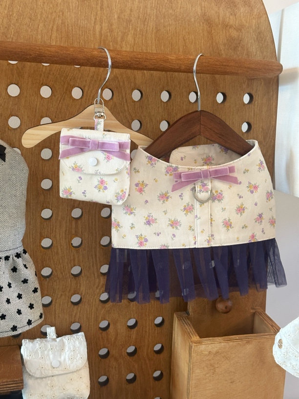 William Pet宠物胸背紫色碎花帆布，狗狗胸背牵引外出上衣宠物衣服