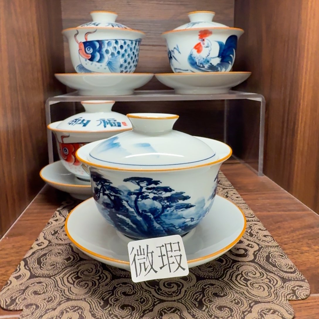 釉下手绘茶具微瑕