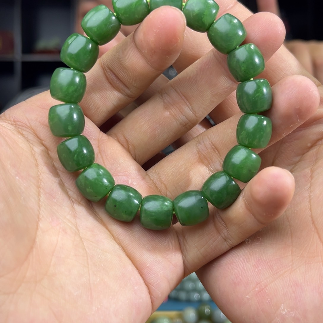 和田玉手串未镶嵌纯天然俄五号矿琉璃翠12多样性发其一