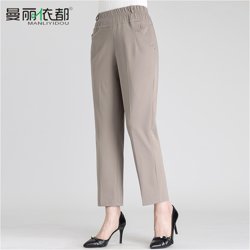 中老年女裤妈妈裤子春秋九分裤薄款弹力宽松松紧腰奶奶夏季长裤