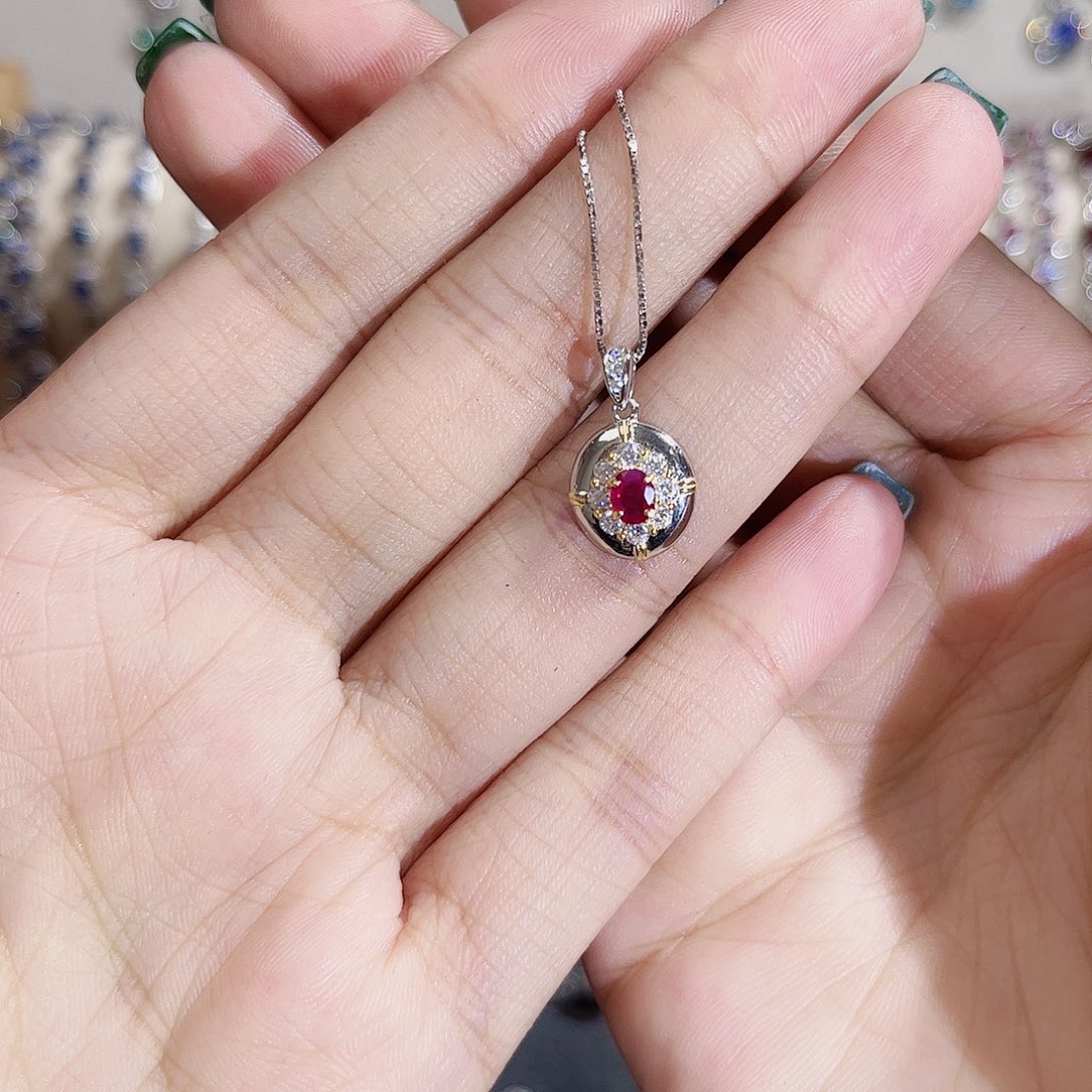 红宝石吊坠(赠链)银S925镶嵌