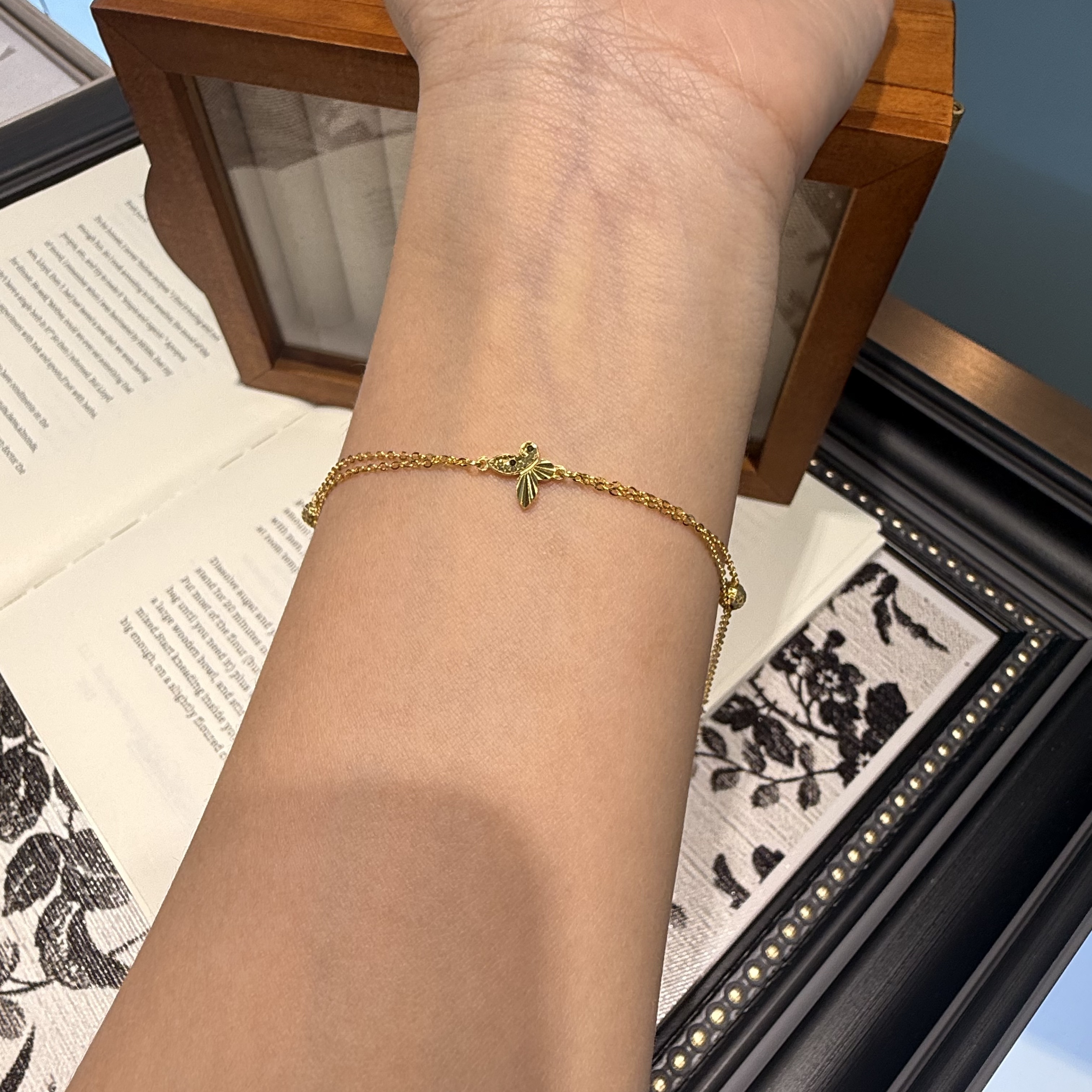  JS『双链蝴蝶满天星手链』5G黄金足金999手链 S扣