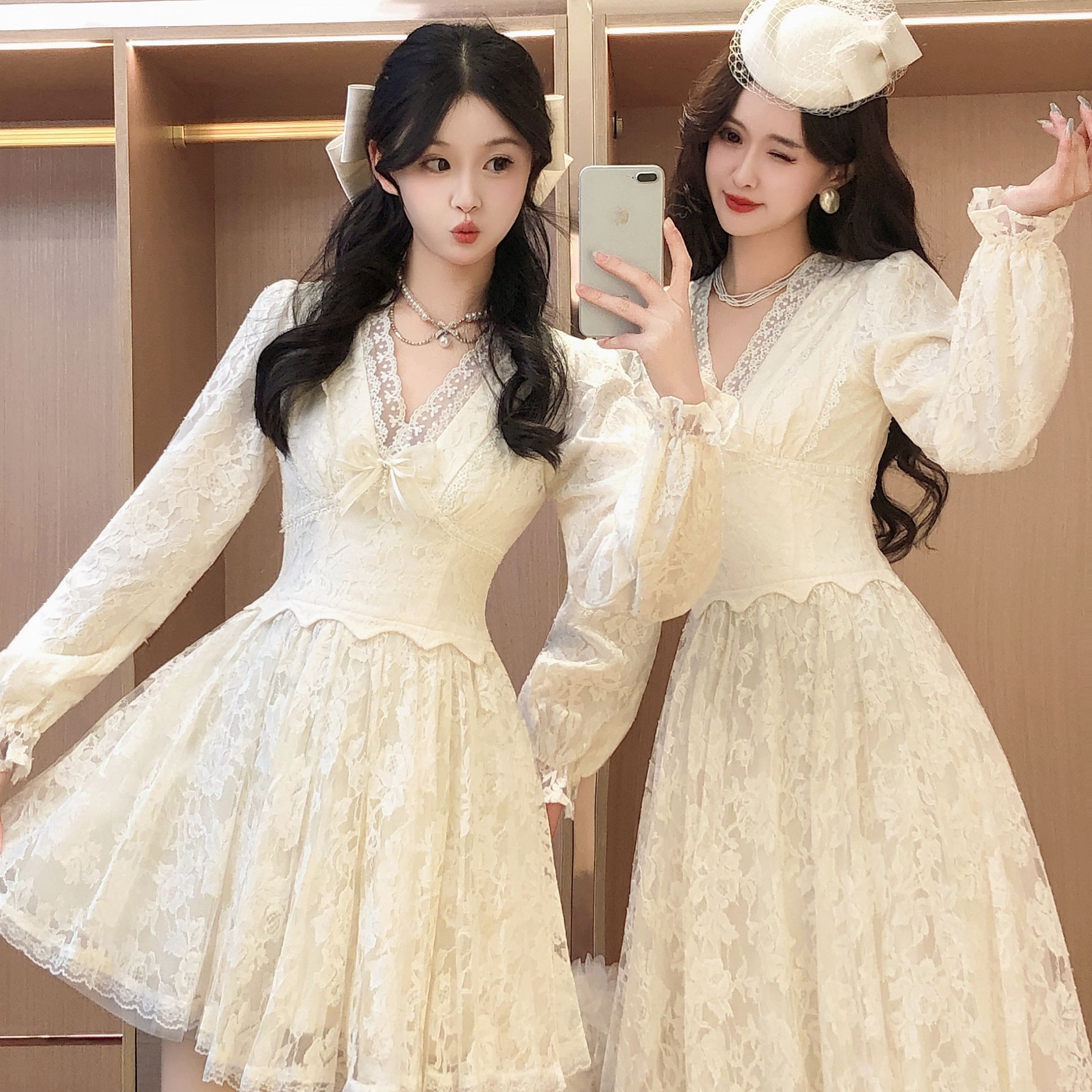 艾日秀重工蕾丝2025新款精致显瘦修身百搭法式仙女气质长裙H0151