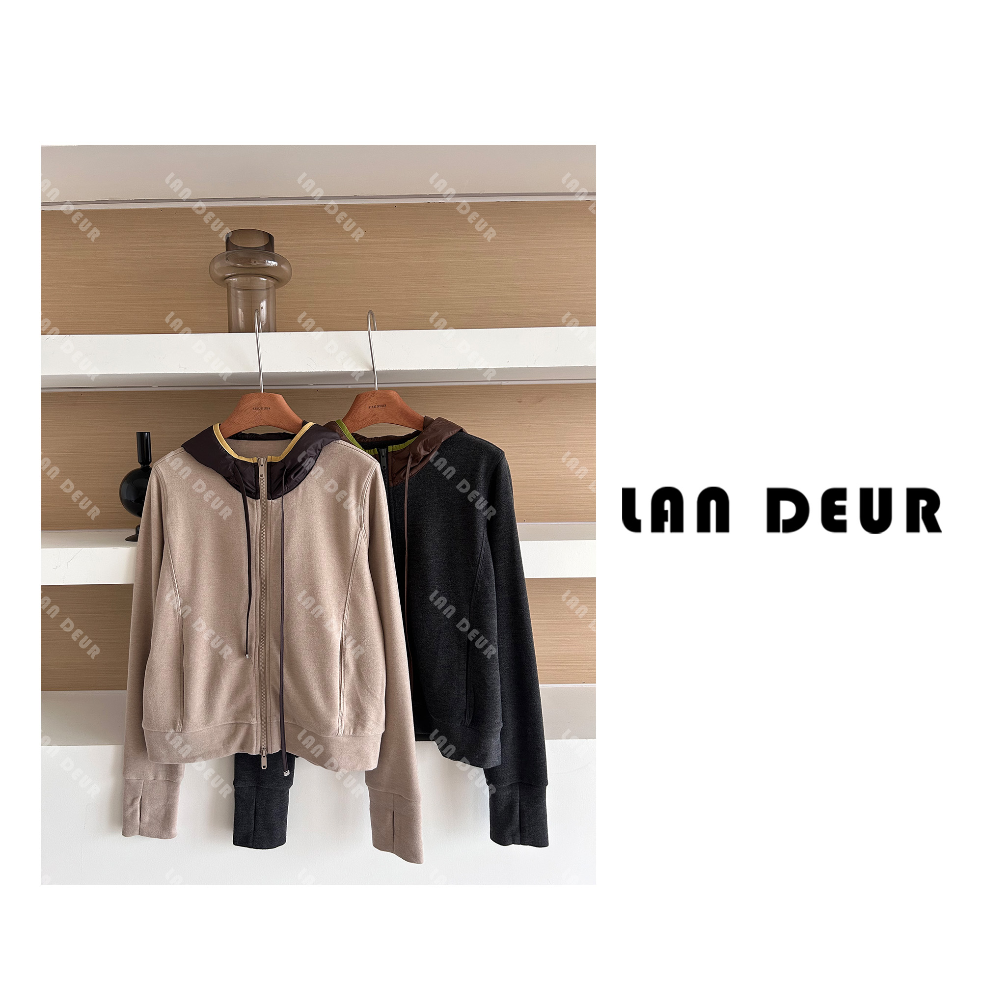 JIUJIU【青山薄暮】莱赛尔百搭连帽拉链撞色设计感秋冬卫衣外套女