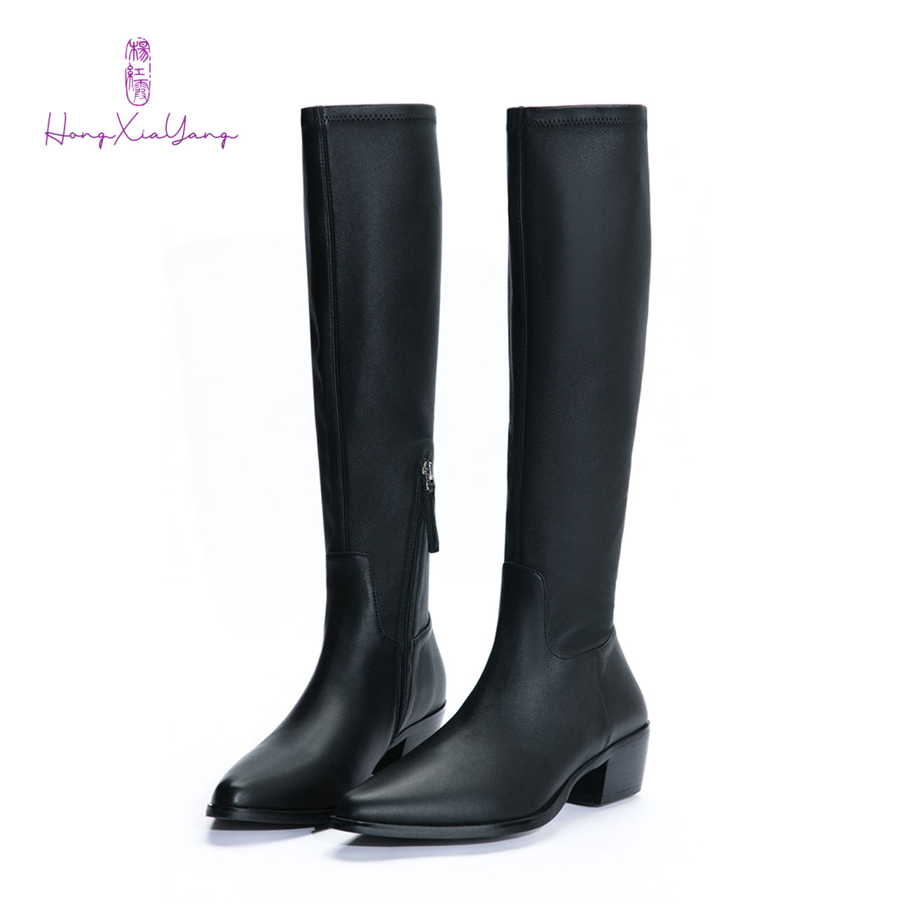 粗跟皮靴黑色定制款（新）
