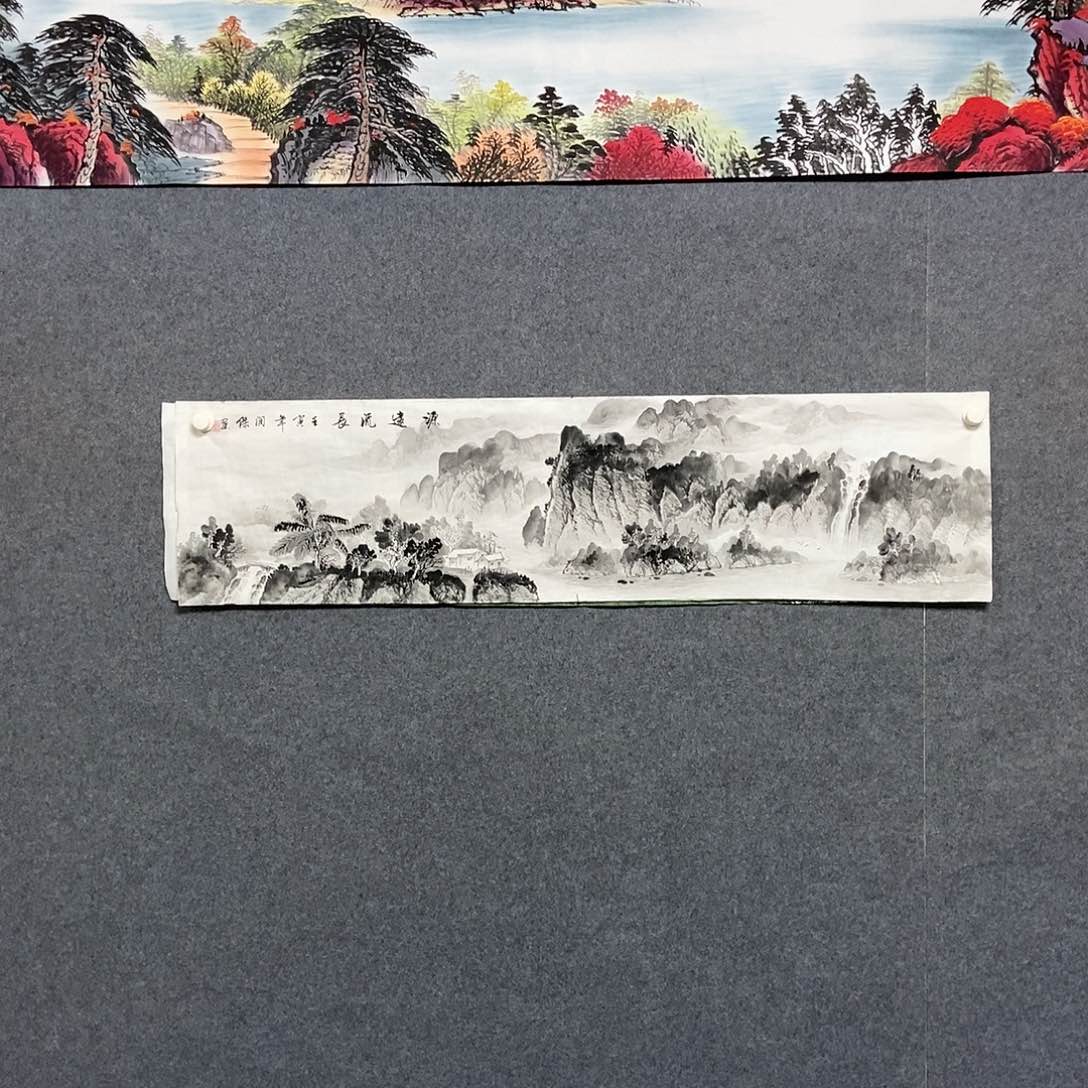 国画四尺对开水墨山水一副