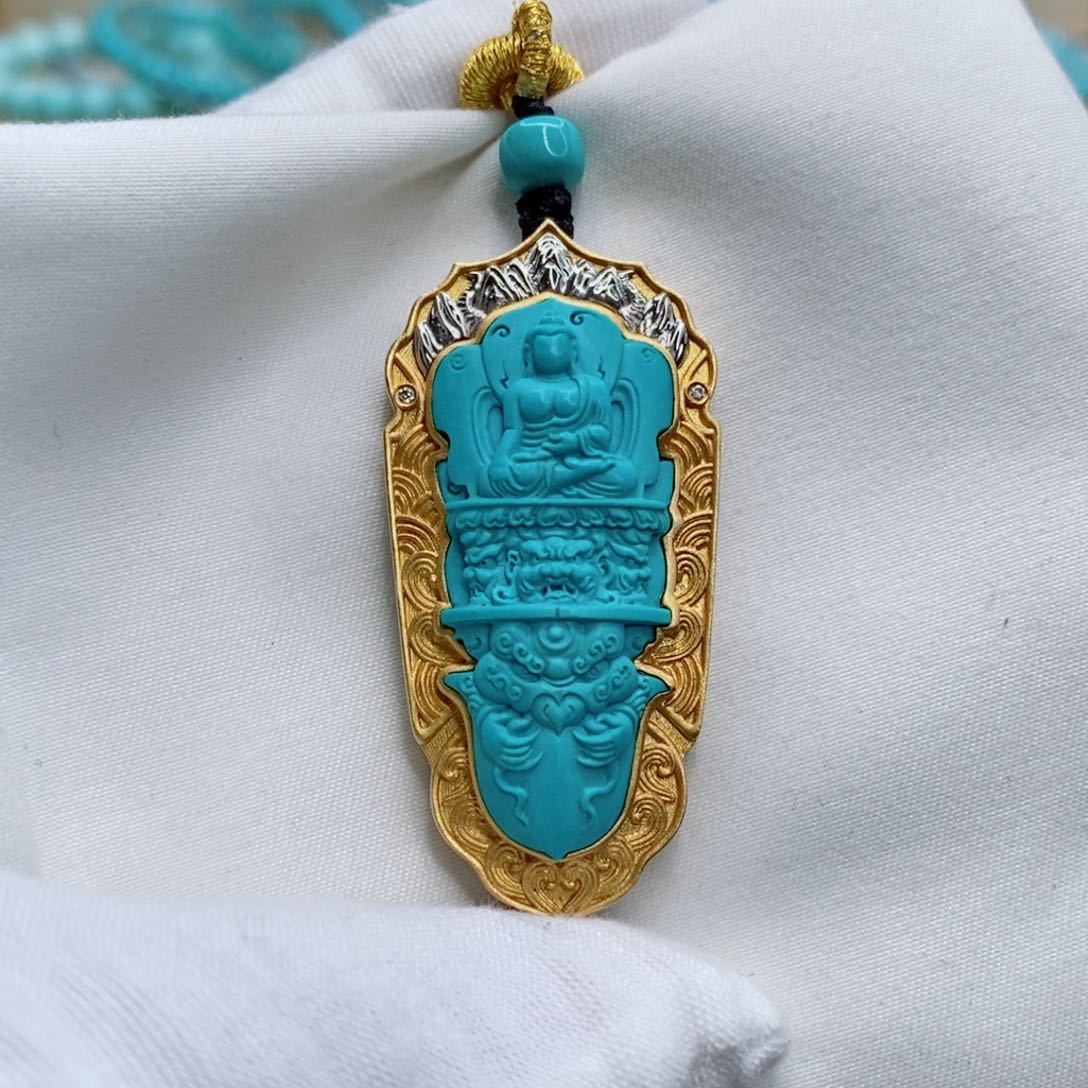 绿松石珠宝奇石18K金镶嵌