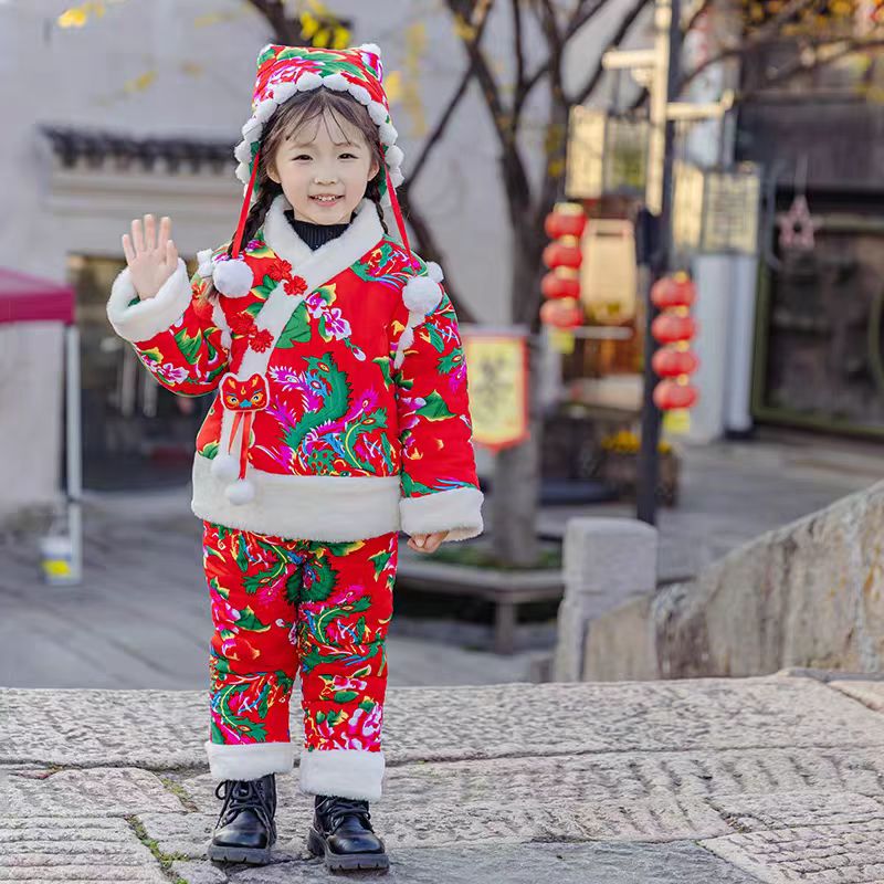 东北大花袄加绒加厚套装喜庆过年衣服3707