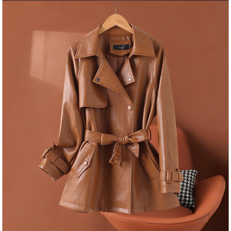 春秋海宁纯皮皮衣女短款修身收腰立领中长款外套 YMK-622#