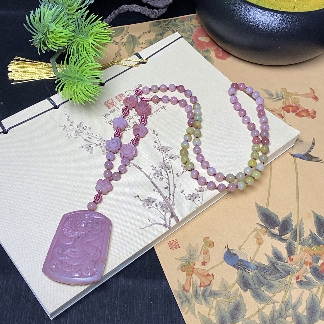 天然四川大凉山盐源玛瑙苏工雕刻凤凰吊坠项链挂坠珠链