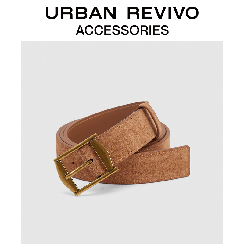 URBAN REVIVO2025春季新款男士方形五金针扣皮带UAMA50035