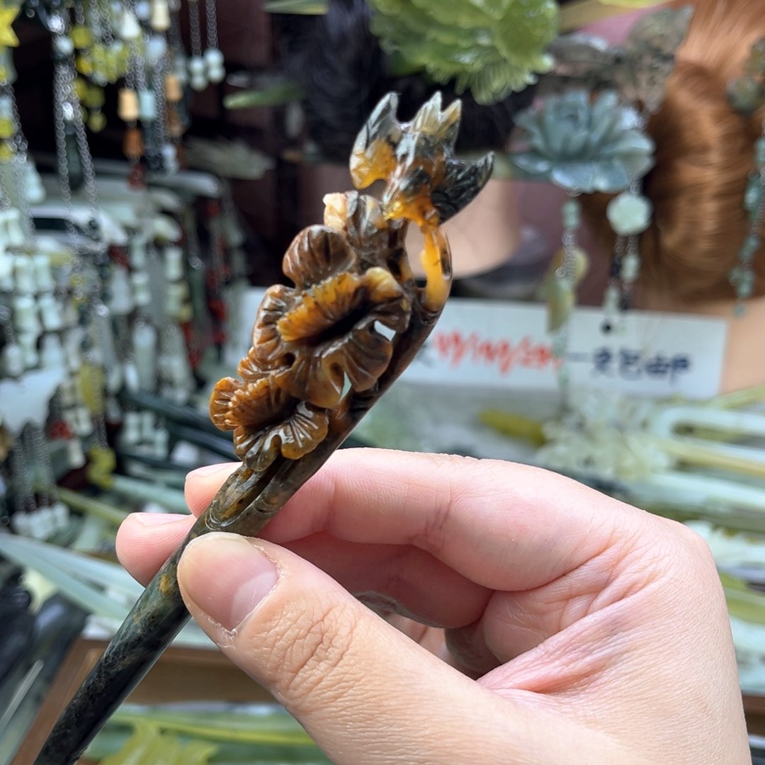 蛇纹石玉发饰未镶嵌默认微瑕岫玉发簪