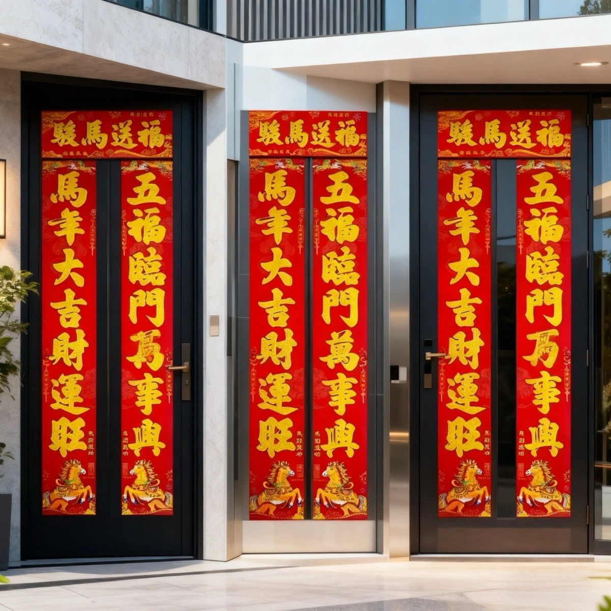 马年对联大门福字春联新年防盗门入户门生肖门贴春节装饰