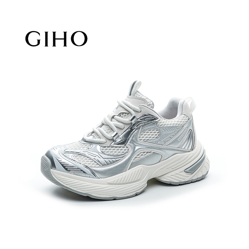 GIHO/杰豪老爹鞋女2025春季新款网面透气运动鞋时尚百搭60002