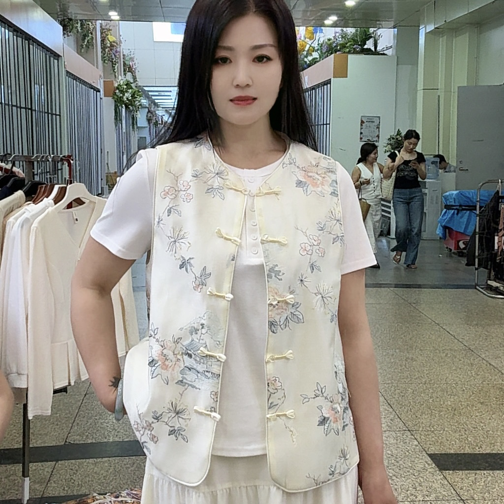 薄款宽松天丝刺绣休闲马甲百搭