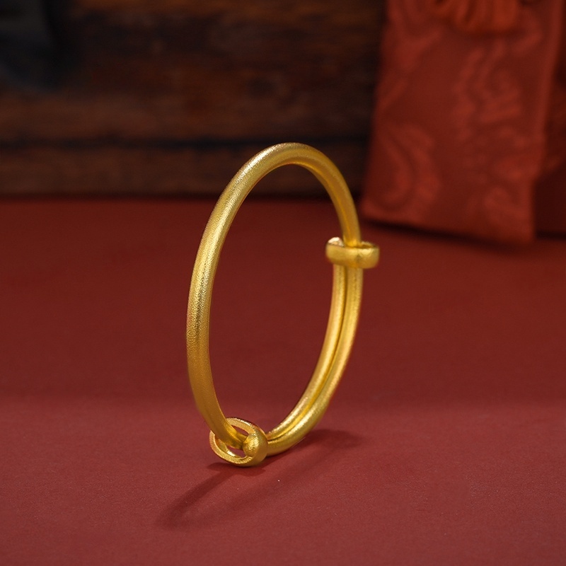 足银手镯 宝宝推拉手镯古法磨砂满月周岁生日礼物实心儿足银镀金