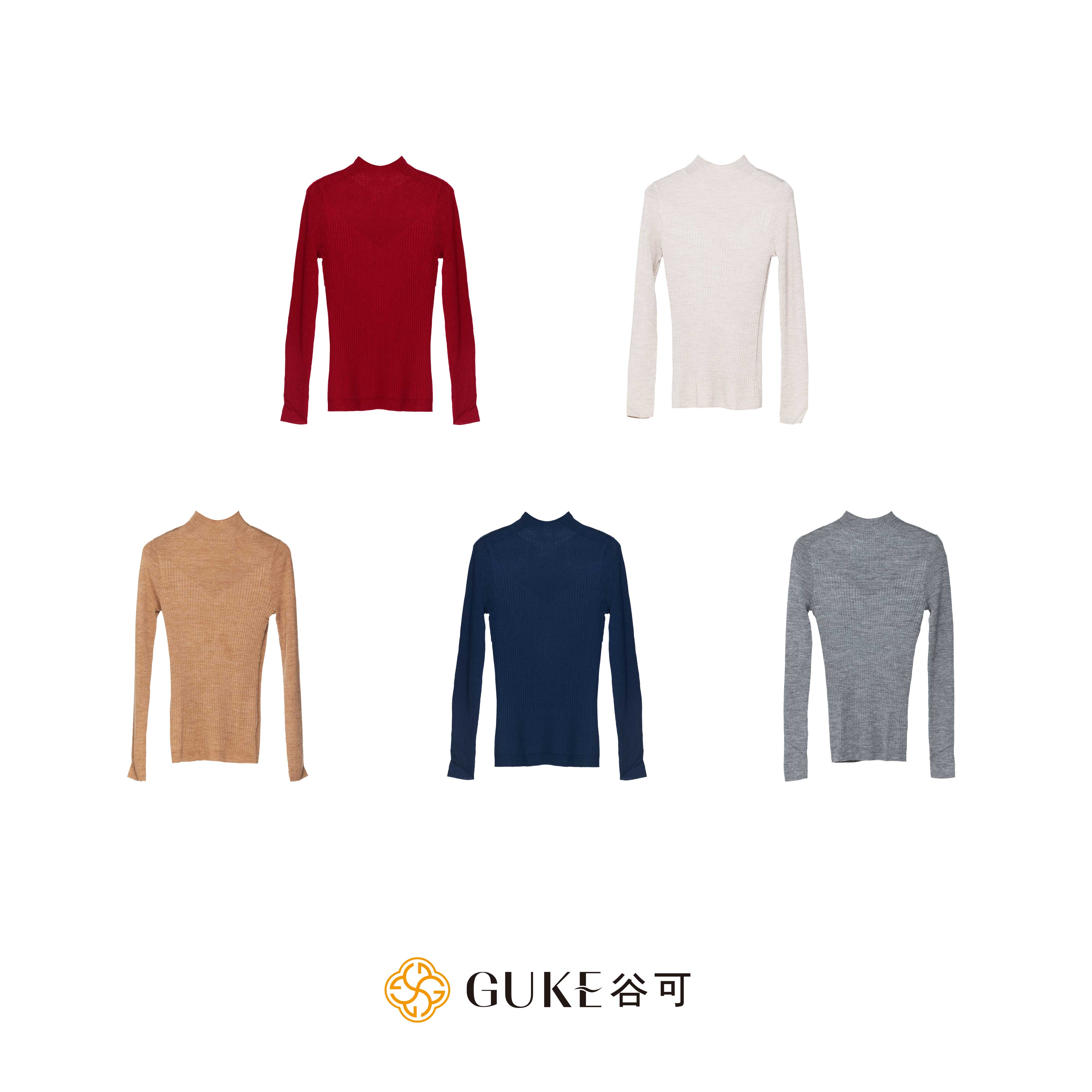 GKE/谷可QMJ2305新澳100%美丽奴羊毛坑条针织衫修身保暖羊毛打底