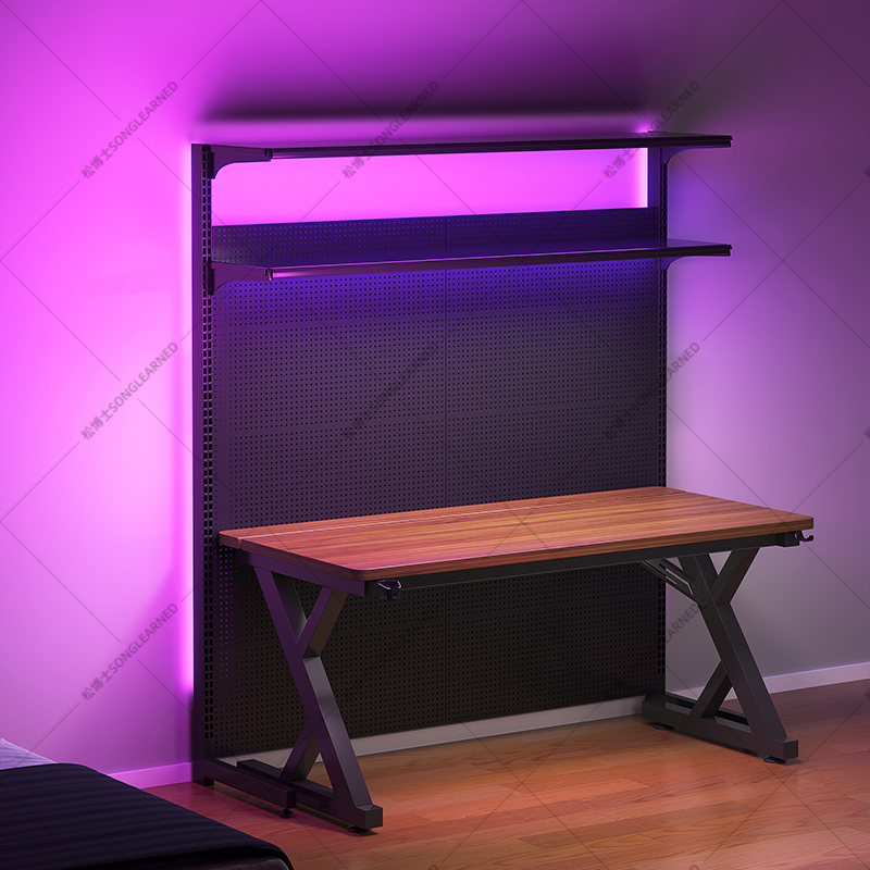 松博士电竞桌家用洞洞板游戏电脑桌置物架靠墙书架电竞房洞洞架