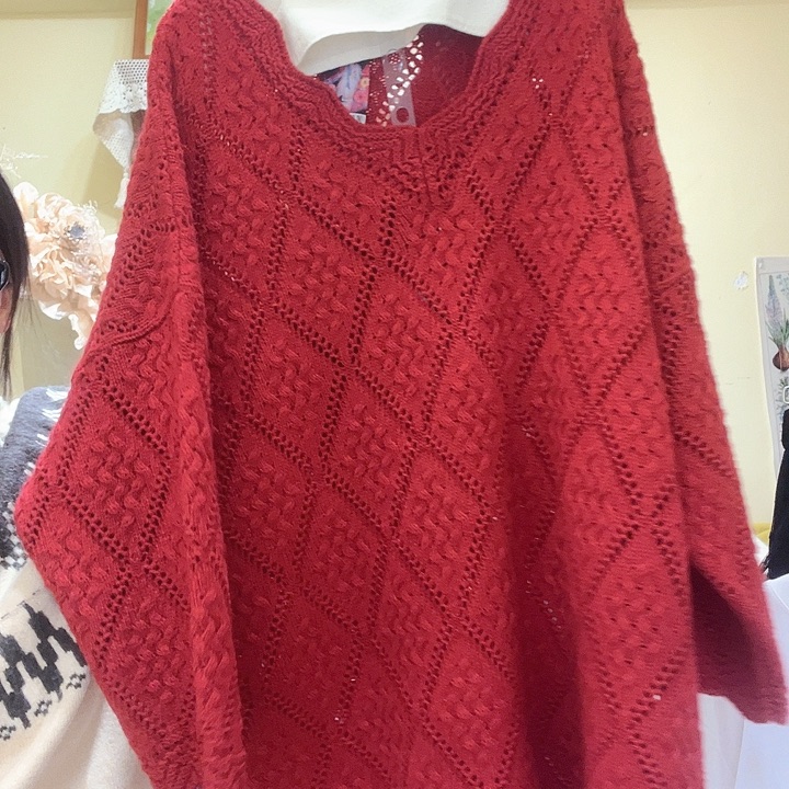 野兔毛三醋酯纤维中长款红色复古大毛衣不退不换