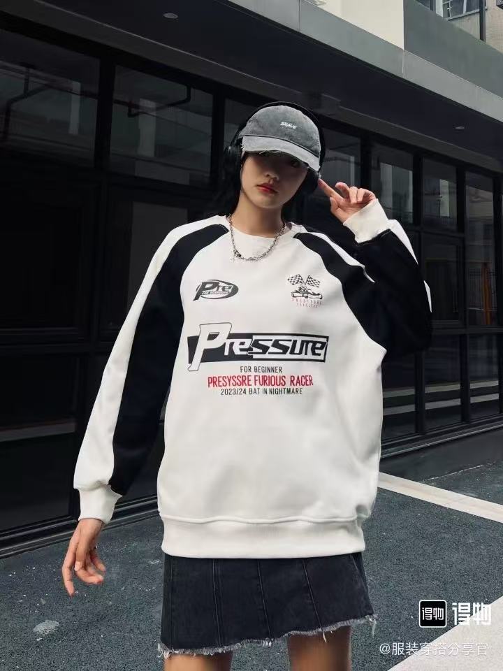 呆呆姐 美式复古撞色字母印花加绒圆领卫衣！超百搭！热卖2W+