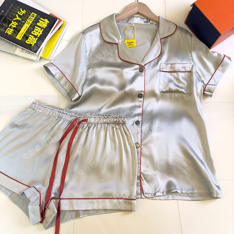 【日月禾】桑蚕丝（19姆米）透气简约时尚短袖短裤套装B9902