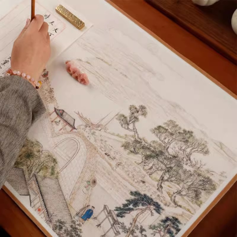 书画毛毡90×40厘米彩绘羊毛画毡书画毯文房四宝姑苏石桥江景山景