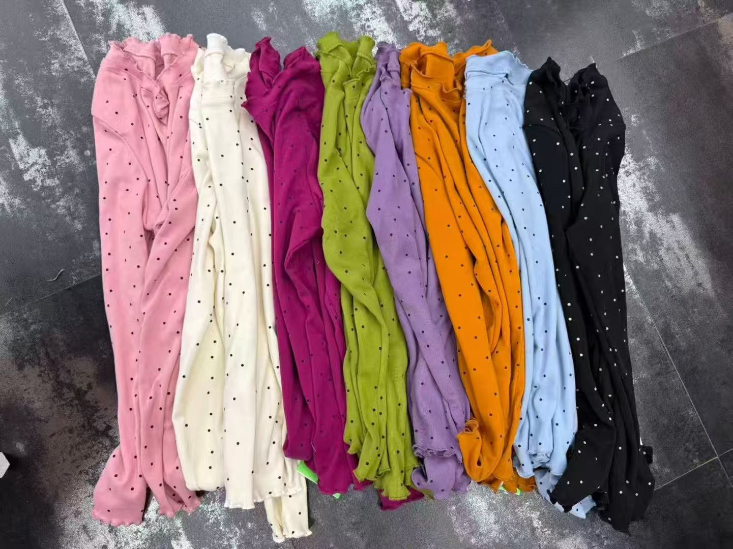 圆领1701木耳边波点打底上衣双面磨毛百搭T恤洋气小衫女