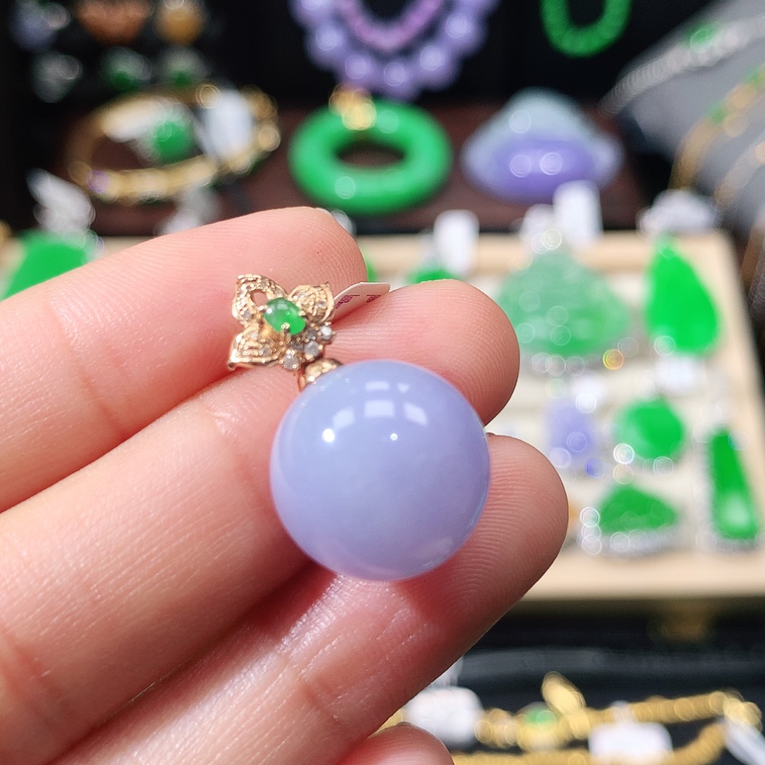 翡翠18K金镶嵌吊坠(不含链)