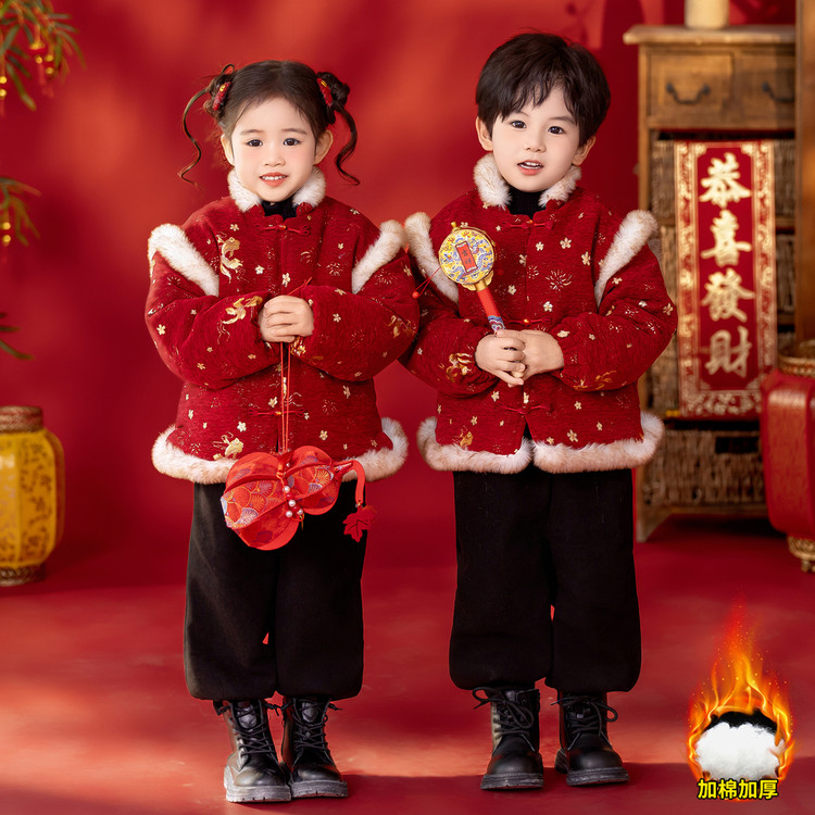 2025冬汉服小童红色民族风冬装秋冬洋气儿童喜庆-1109