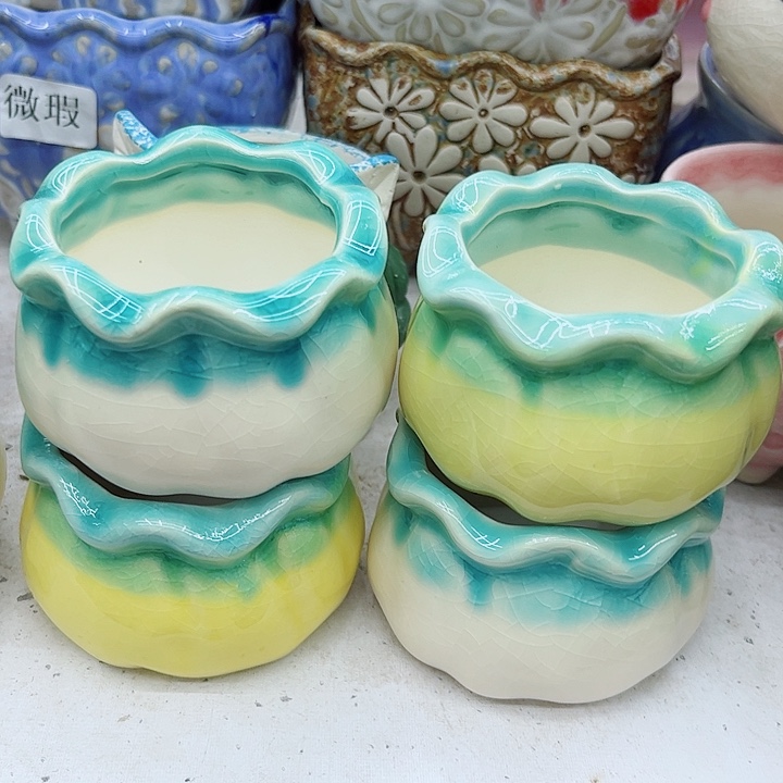 多肉绿植陶瓷花盆9.9包邮，有孔