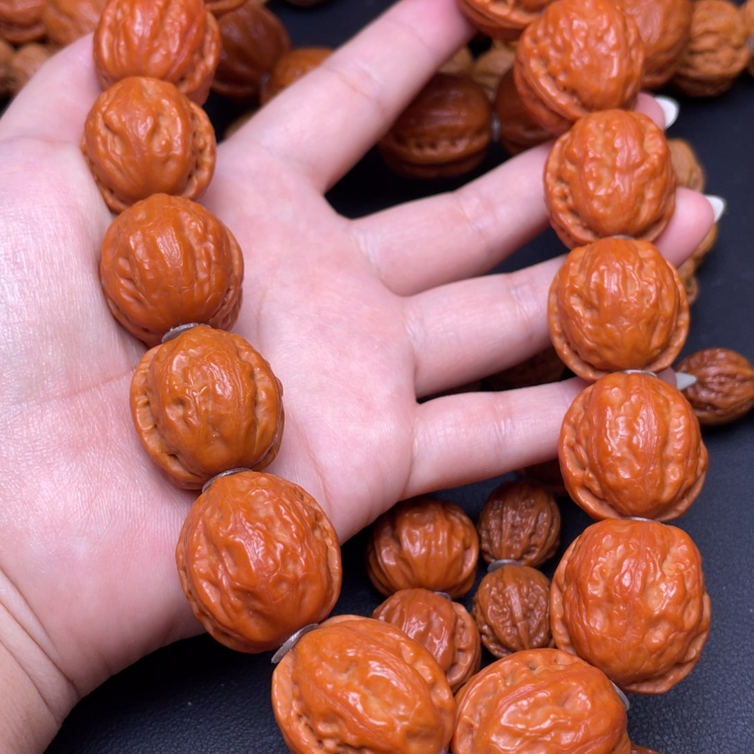 文玩核桃手串陨石纹红枣手持