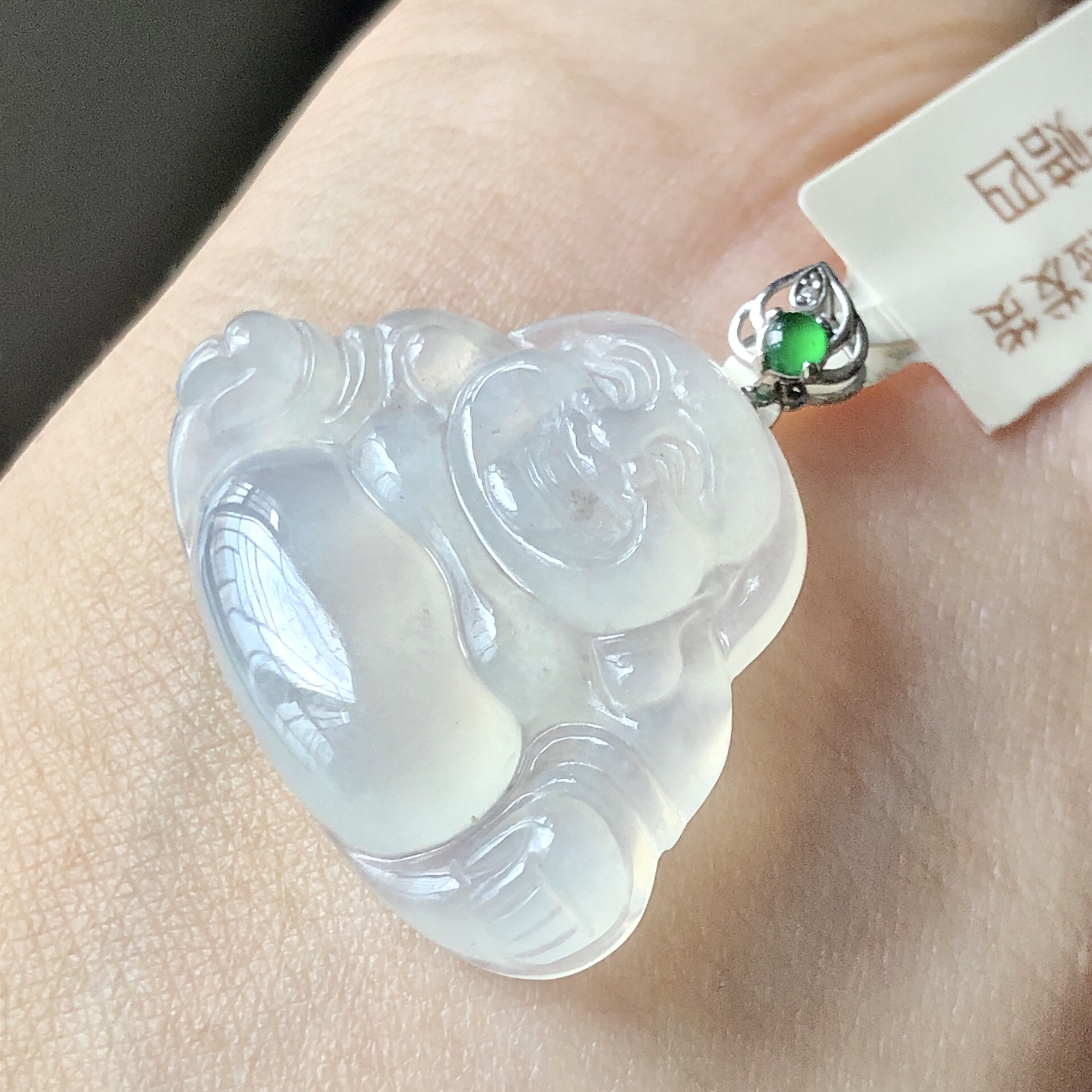 缅甸天然A货翡翠18k金镶嵌老坑冰种佛公吊坠尺寸28.8/27.3/5.4