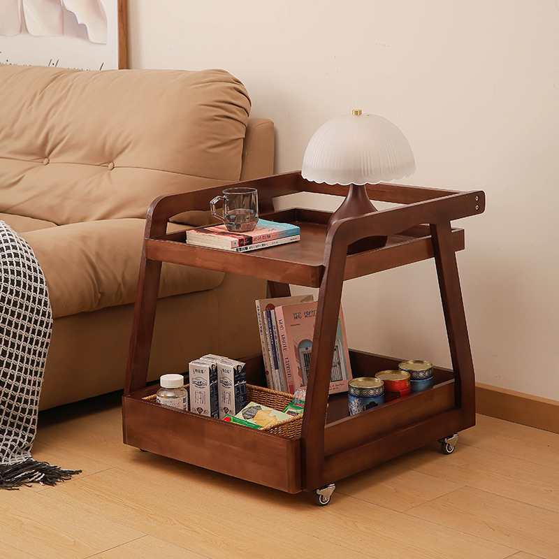 全实木可移动茶几小推车沙发边柜客厅茶水柜卧室床头柜阳台置物架