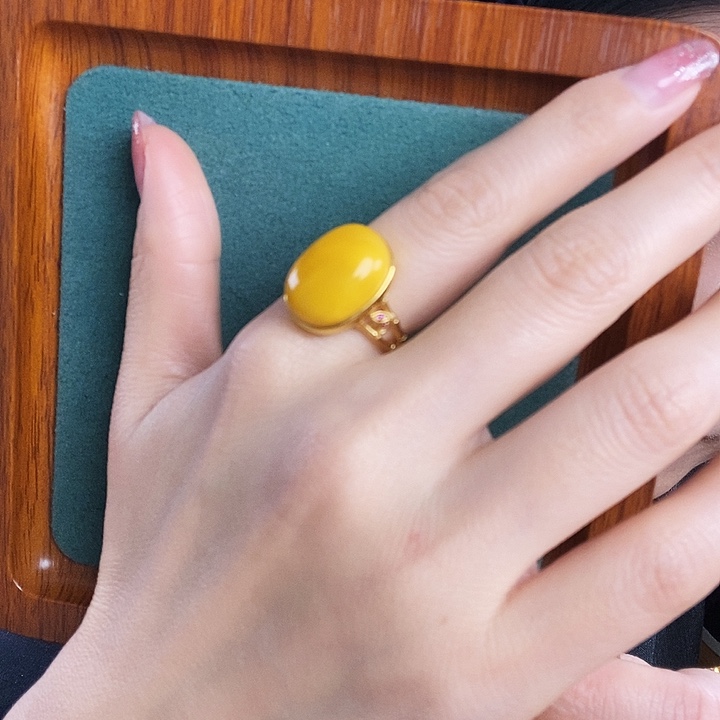 蜜蜡银S925镶嵌戒指戒指