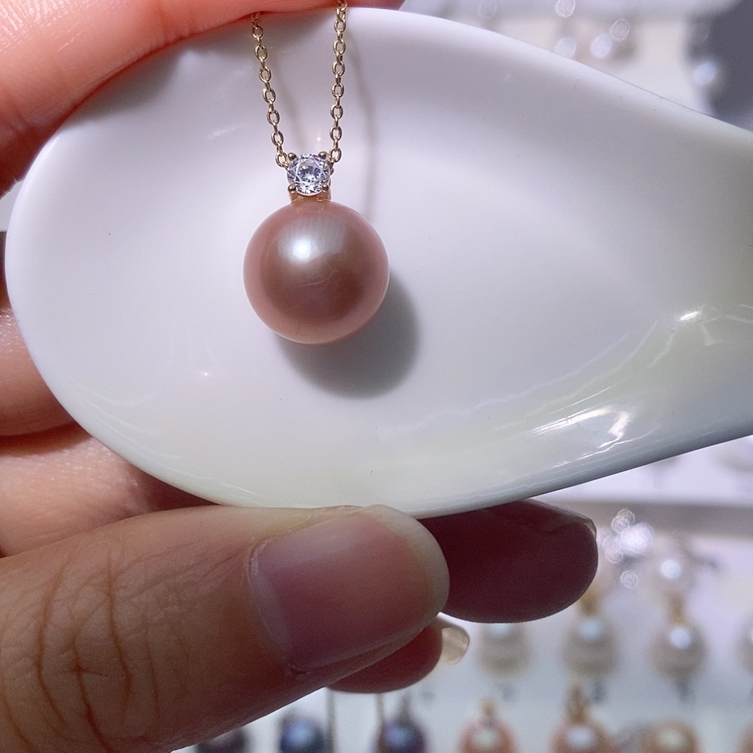 淡水珍珠吊坠(赠链)银S925镶嵌尺寸11/12毫米