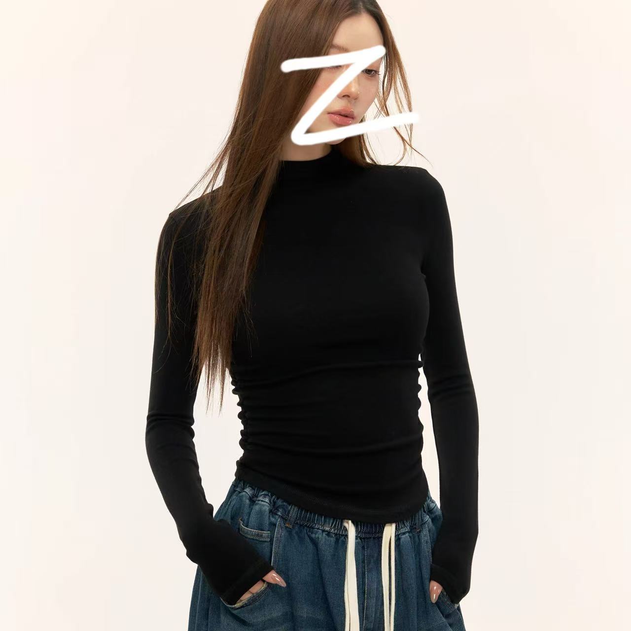 【自留款】纯色高领打底T恤女