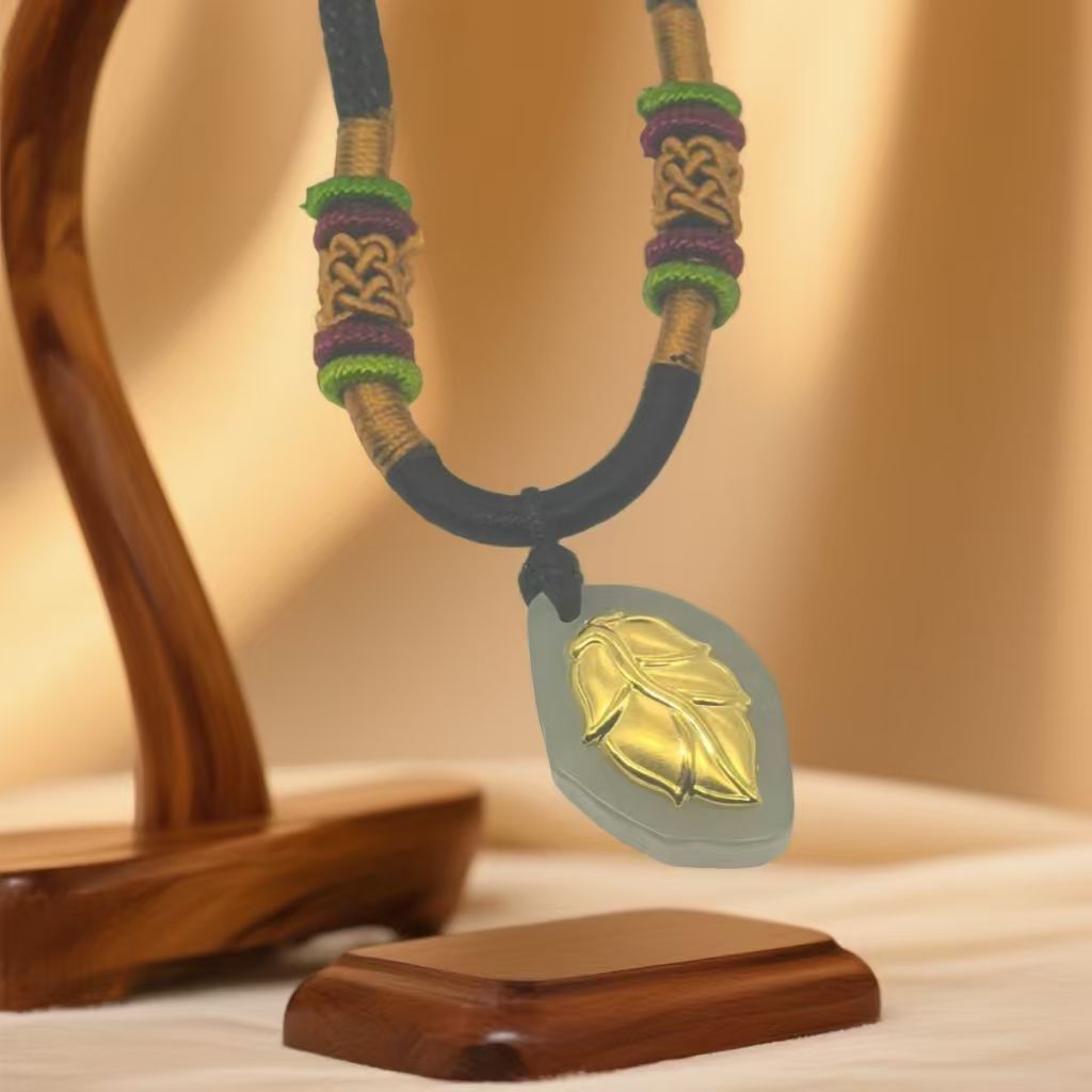 【王大气严选】新款 真 金 镶和田玉大叶有成吊坠+绳子+证书+礼盒