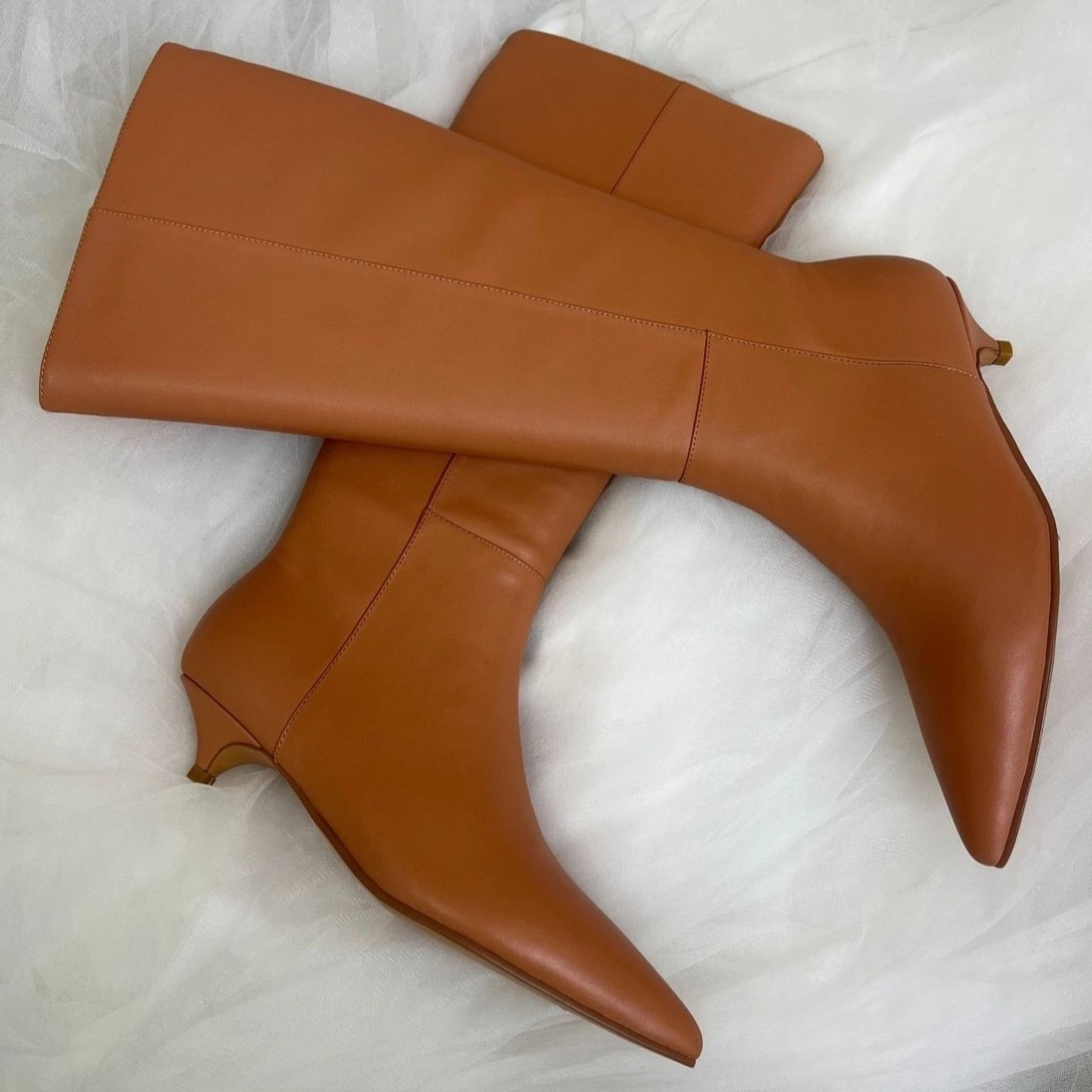 【夏之柒】格调靴高筒靴 3CM跟高牛皮尖头高筒靴 长筒靴 时装靴