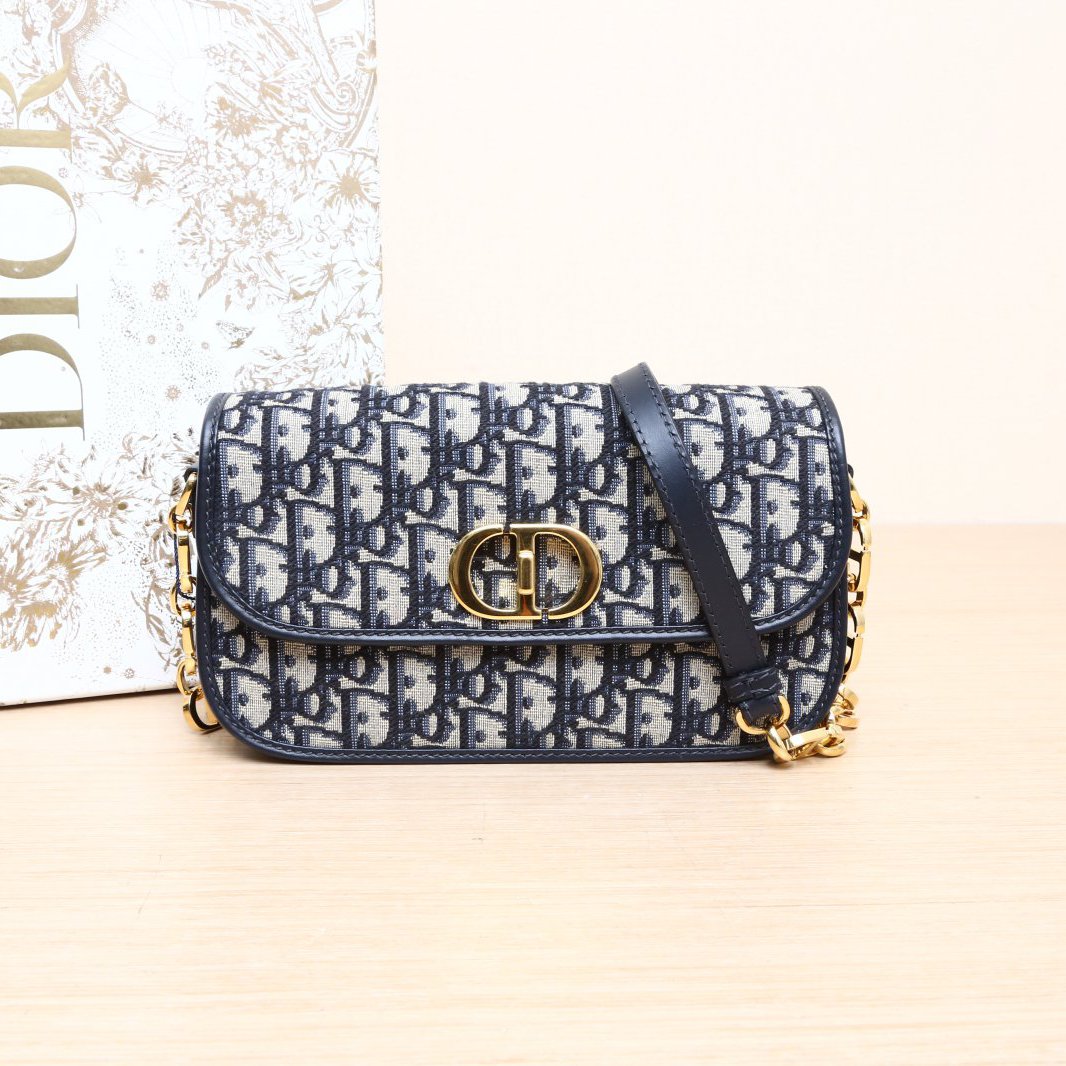 99新 DIOR/迪奥 小花黑黑30蒙田 中号 老花 帆布 金扣 2023