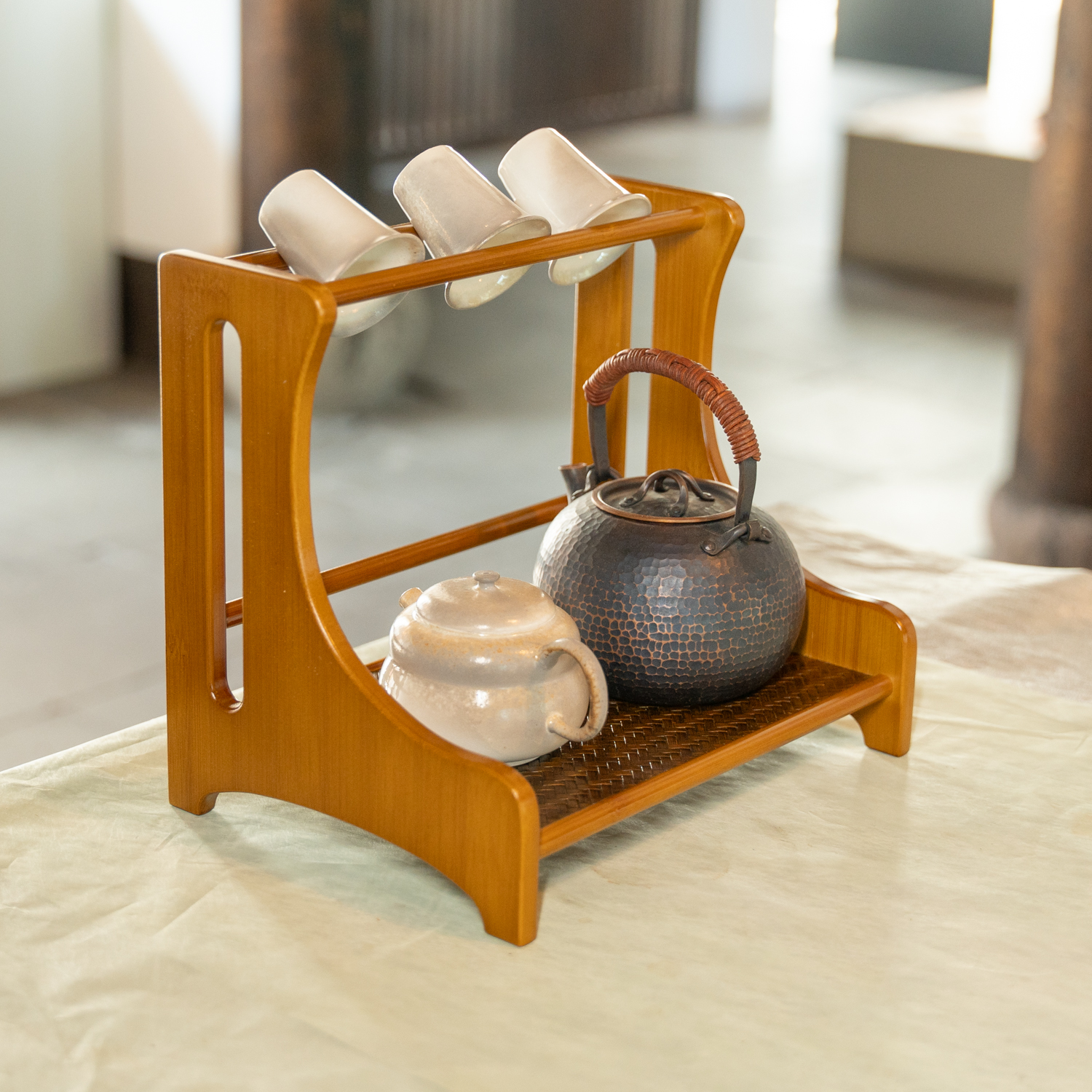 【木哲】楠竹竹编席面茶架壶架带滤水家用茶桌茶道零配